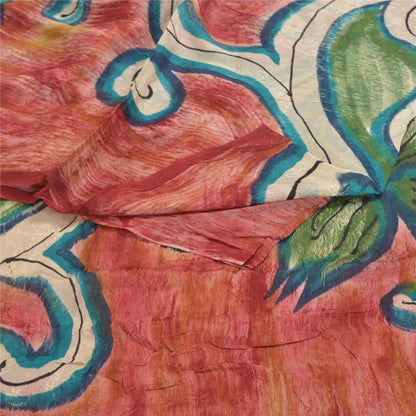 Sanskriti Vintage Rød Indisk Sari Blandet Georgette Trykt Sari 5YD Håndværk Bæredygtigt Stoff