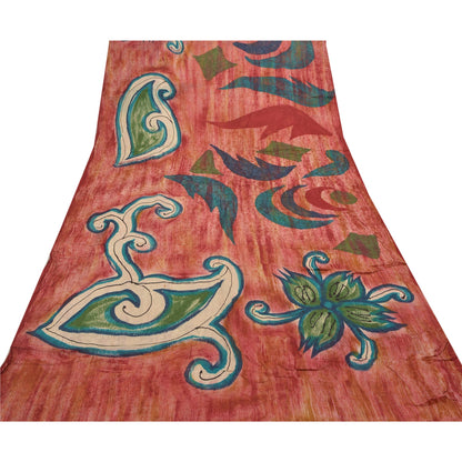 Sanskriti Vintage Rød Indisk Sari Blandet Georgette Trykt Sari 5YD Håndværk Bæredygtigt Stoff