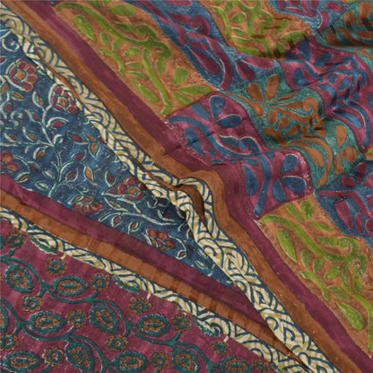Sanskriti Vintage Indiske Sarier Ren Georgette Silke Trykt Sari Håndværk Bæredygtigt Stoff