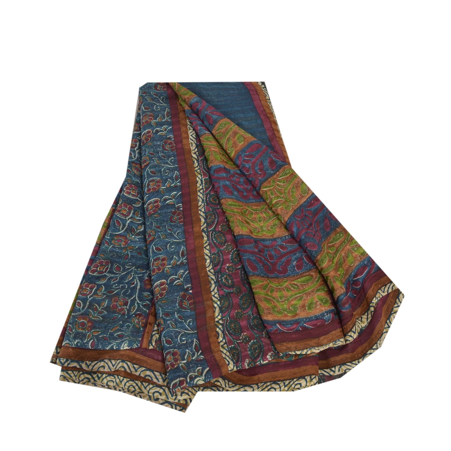 Sanskriti Vintage Indiske Sarier Ren Georgette Silke Trykt Sari Håndværk Bæredygtigt Stoff