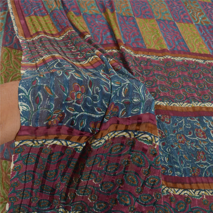 Sanskriti Vintage Indiske Sarier Ren Georgette Silke Trykt Sari Håndværk Bæredygtigt Stoff