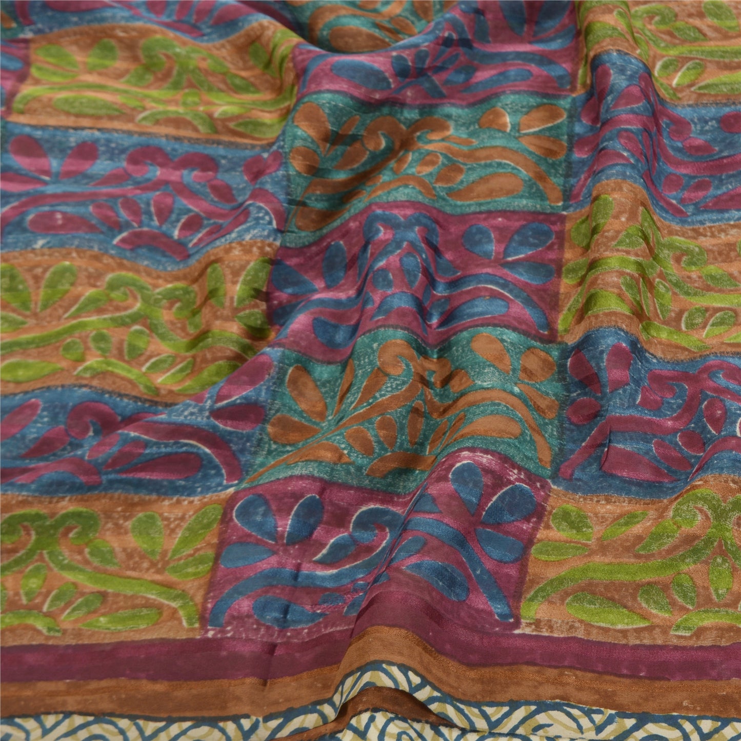 Sanskriti Vintage Indiske Sarier Ren Georgette Silke Trykt Sari Håndværk Bæredygtigt Stoff