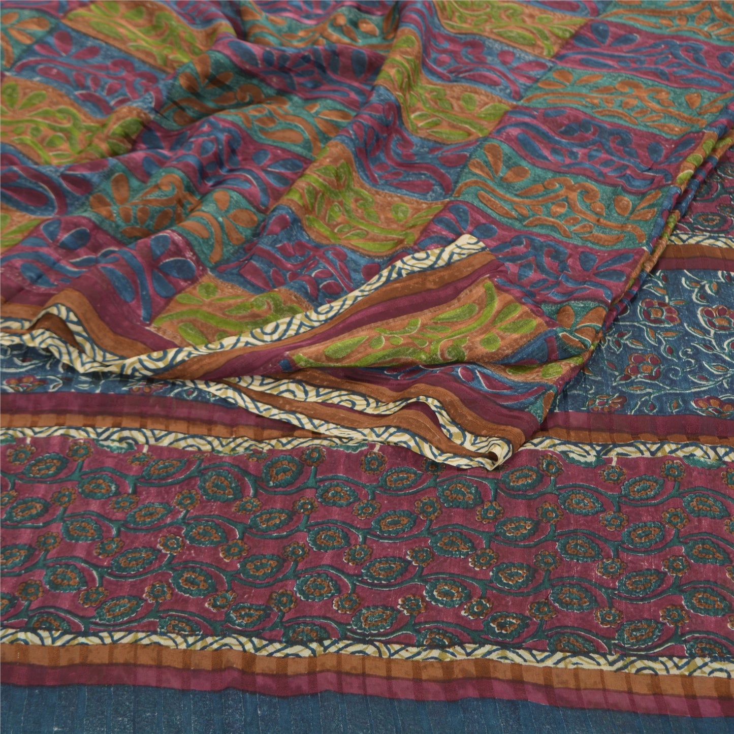 Sanskriti Vintage Indiske Sarier Ren Georgette Silke Trykt Sari Håndværk Bæredygtigt Stoff