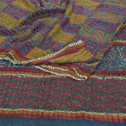 Sanskriti Vintage Indiske Sarier Ren Georgette Silke Trykt Sari Håndværk Bæredygtigt Stoff