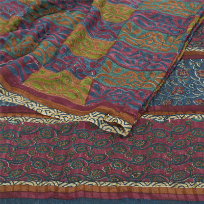 Sanskriti Vintage Indiske Sarier Ren Georgette Silke Trykt Sari Håndværk Bæredygtigt Stoff