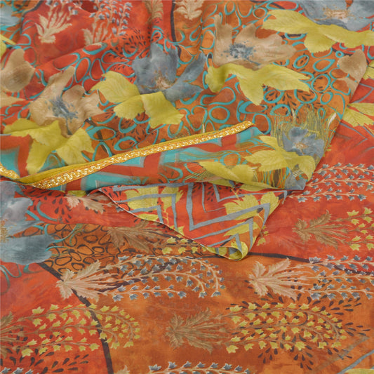 Sanskriti Vintage Sari Georgette Indisk Trykt Sari Blomsterdekoration Håndværk Bæredygtigt Stof