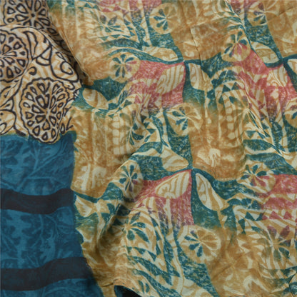 Sanskriti Vintage Saree Green 100% Pure Georgette Silk 5.5 Yard Saree Floral Printed Sari Floral Indian Craft Fabric Supplies Material