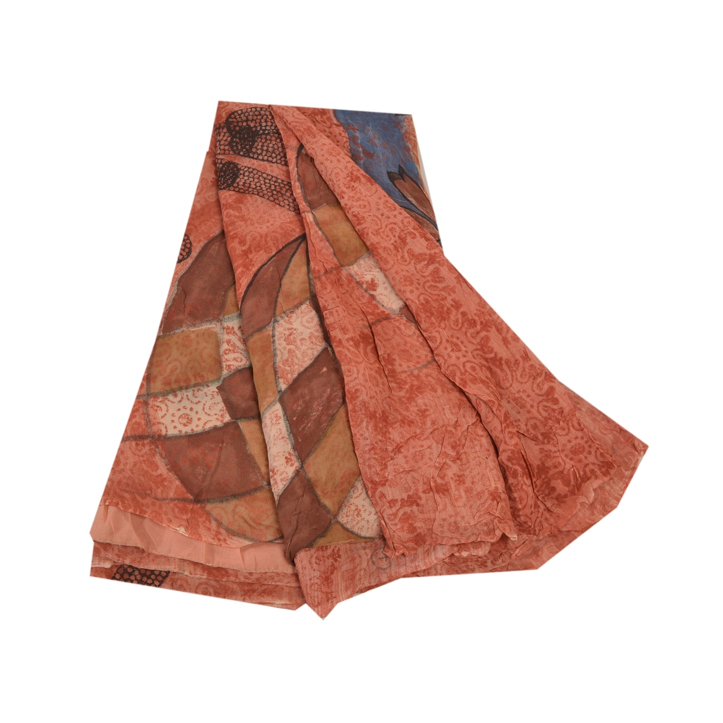 Sanskriti Vintage Peach Sari Blend Georgette Trykt Sari 5 Yard Håndværk Bæredygtigt Stoff
