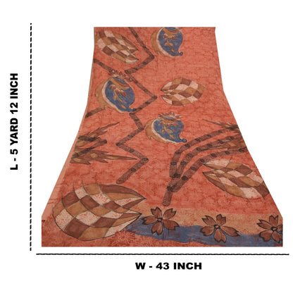 Sanskriti Vintage Peach Sari Blend Georgette Trykt Sari 5 Yard Håndværk Bæredygtigt Stoff