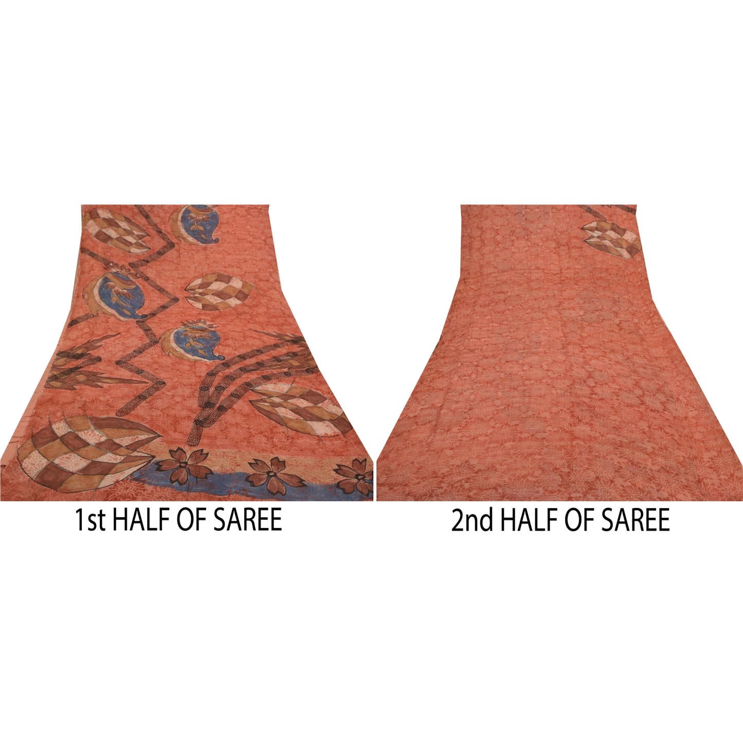Sanskriti Vintage Peach Sari Blend Georgette Trykt Sari 5 Yard Håndværk Bæredygtigt Stoff