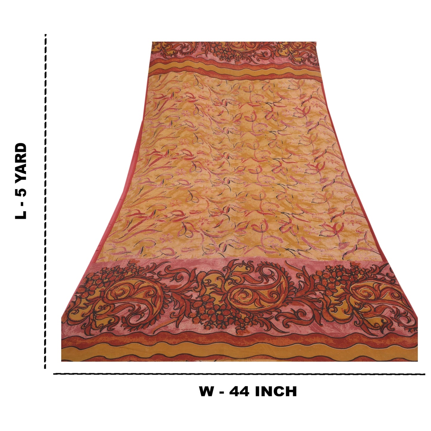 Санскритские винтажные коричневые сари из чистого шелка-жоржета с принтом 5YD Craft Sustainable Fabric