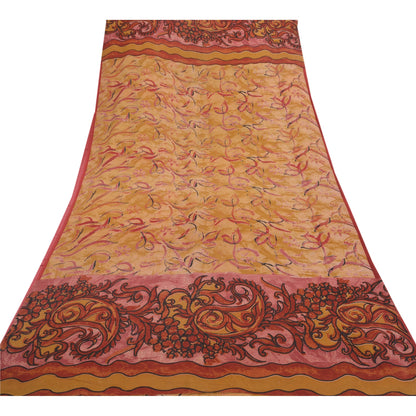 Санскритские винтажные коричневые сари из чистого шелка-жоржета с принтом 5YD Craft Sustainable Fabric