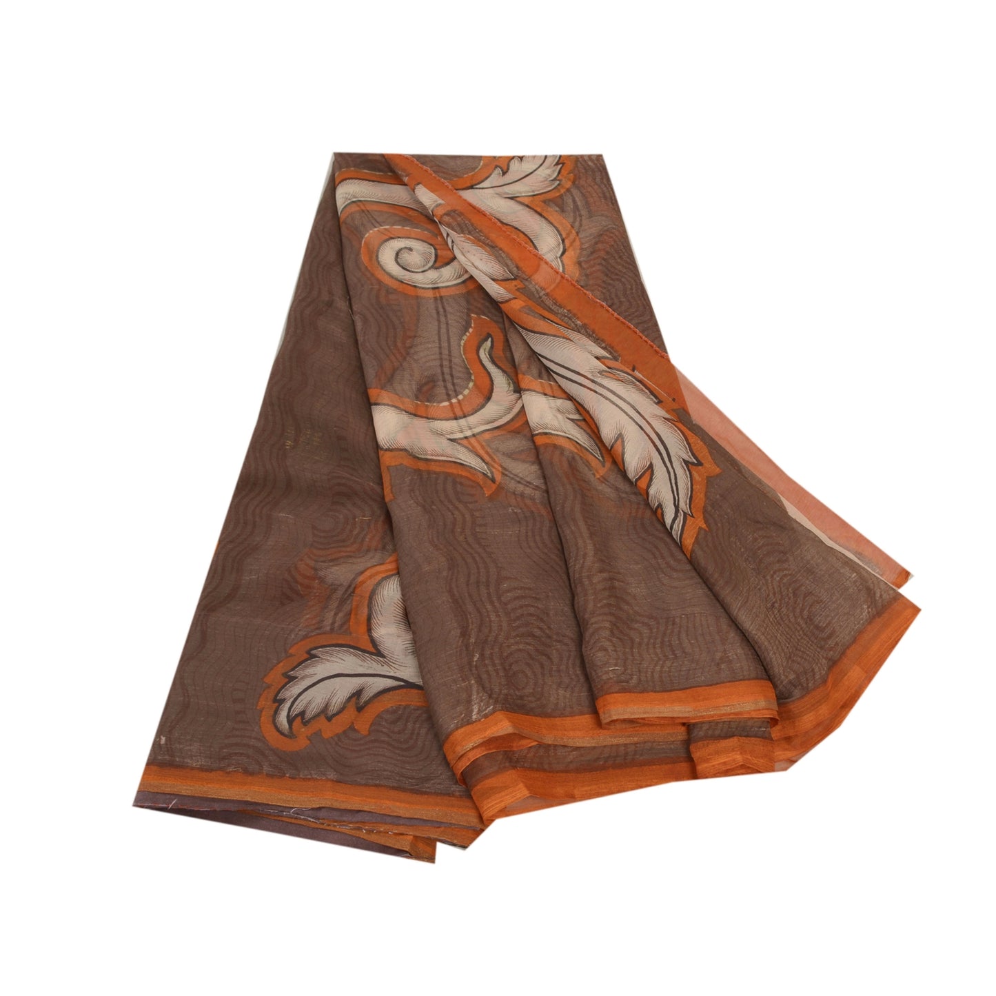 Sanskriti Vintage Brown Sarees Chiffon Printed Sari 5YD Floral Craft Sustainable Fabric