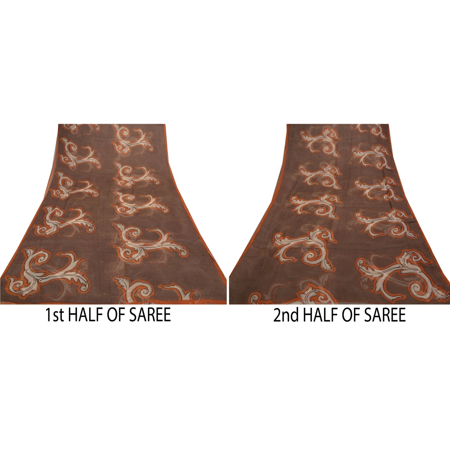 Sanskriti Vintage Brown Sarees Chiffon Printed Sari 5YD Floral Craft Sustainable Fabric