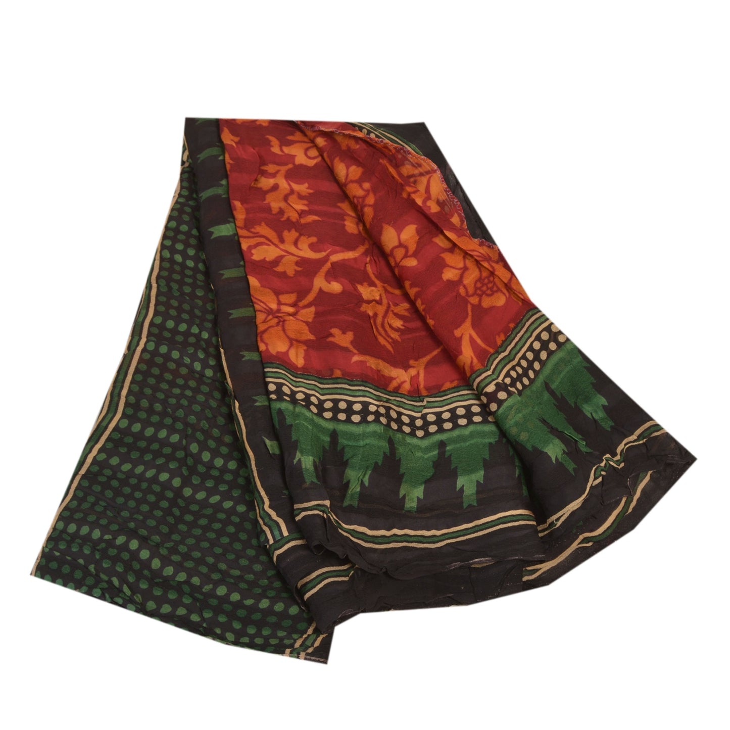 Sanskriti Vintage Mørkerød Sari Blandet Georgette Trykt Sari 5 Yard Håndværk Bæredygtigt Stoff