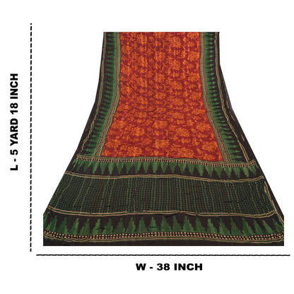 Sanskriti Vintage Mørkerød Sari Blandet Georgette Trykt Sari 5 Yard Håndværk Bæredygtigt Stoff