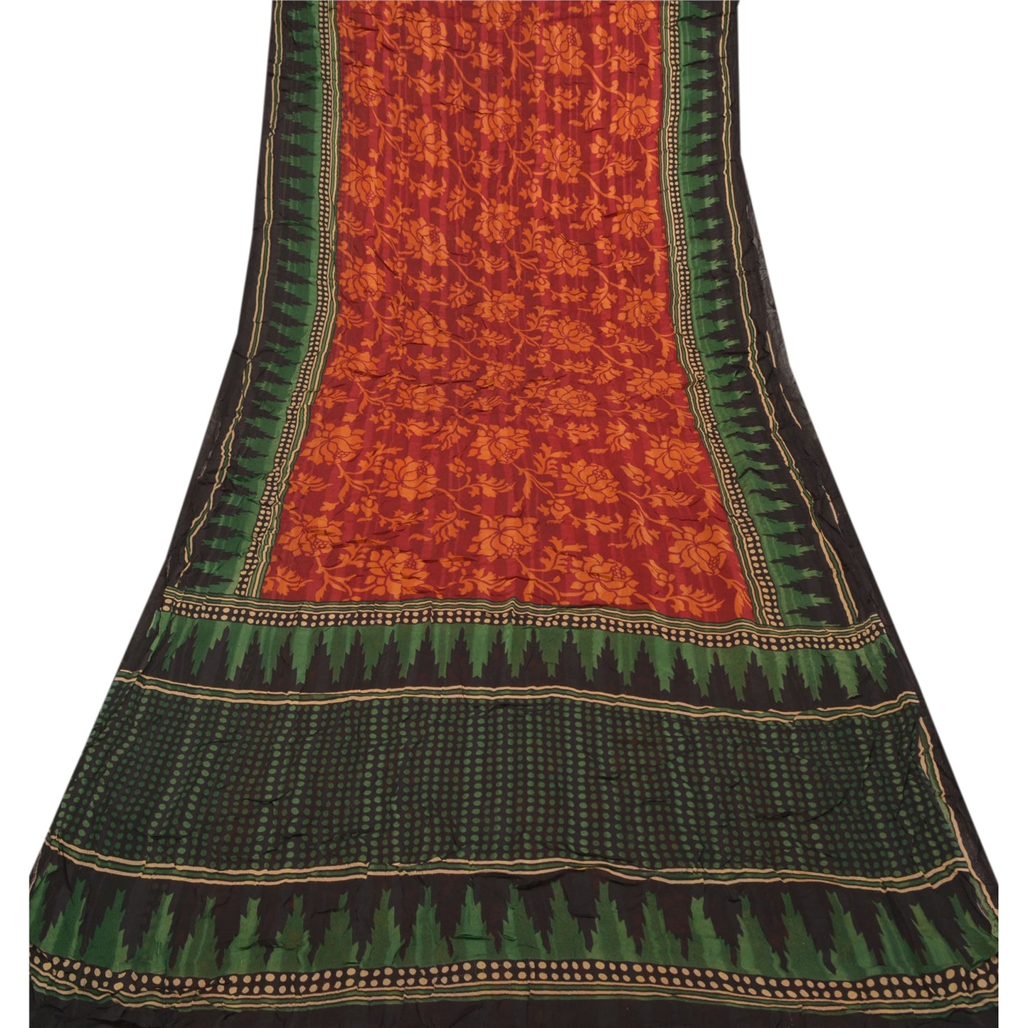 Sanskriti Vintage Mørkerød Sari Blandet Georgette Trykt Sari 5 Yard Håndværk Bæredygtigt Stoff