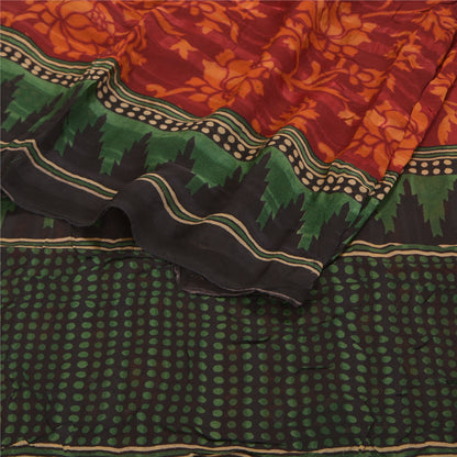 Sanskriti Vintage Mørkerød Sari Blandet Georgette Trykt Sari 5 Yard Håndværk Bæredygtigt Stoff