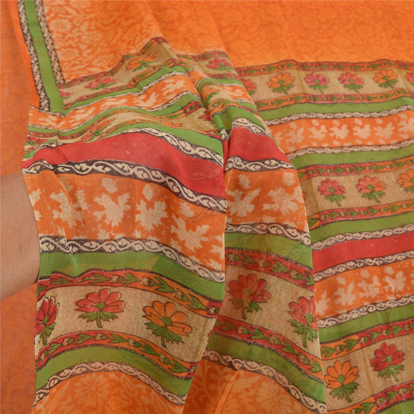 Sanskriti Vintage Sarees Ren Georgette Silke Trykt Bluse Pc Sari Håndværk Bæredygtigt Stoff