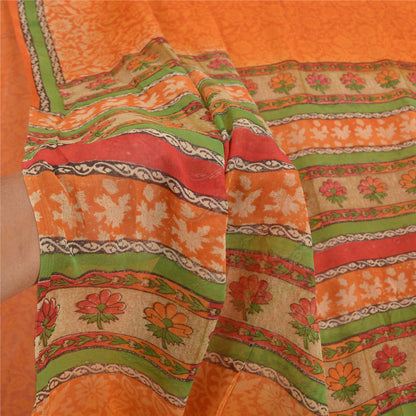Sanskriti Vintage Sarees Ren Georgette Silke Trykt Bluse Pc Sari Håndværk Bæredygtigt Stoff