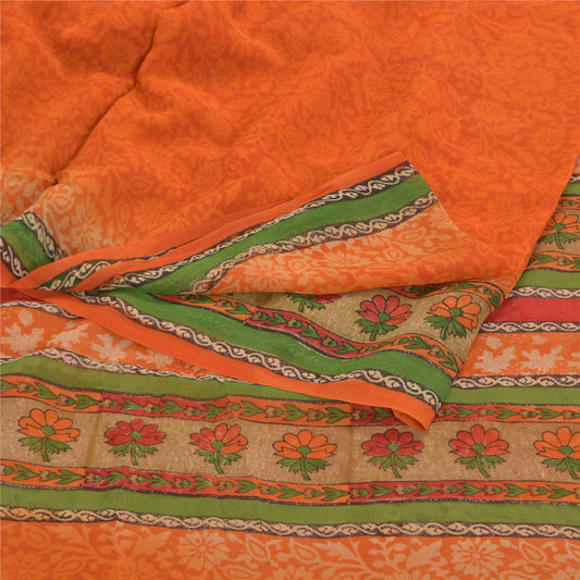 Sanskriti Vintage Sarees Ren Georgette Silke Trykt Bluse Pc Sari Håndværk Bæredygtigt Stoff