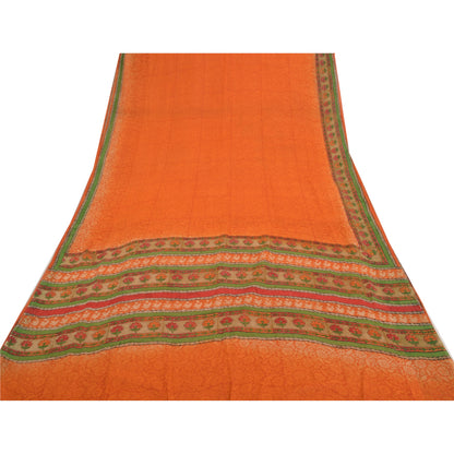 Sanskriti Vintage Sarees Ren Georgette Silke Trykt Bluse Pc Sari Håndværk Bæredygtigt Stoff