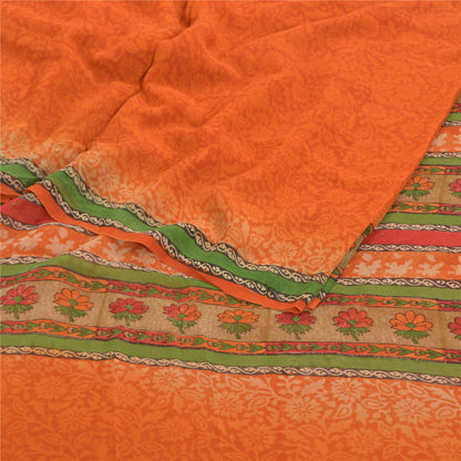 Sanskriti Vintage Sarees Ren Georgette Silke Trykt Bluse Pc Sari Håndværk Bæredygtigt Stoff