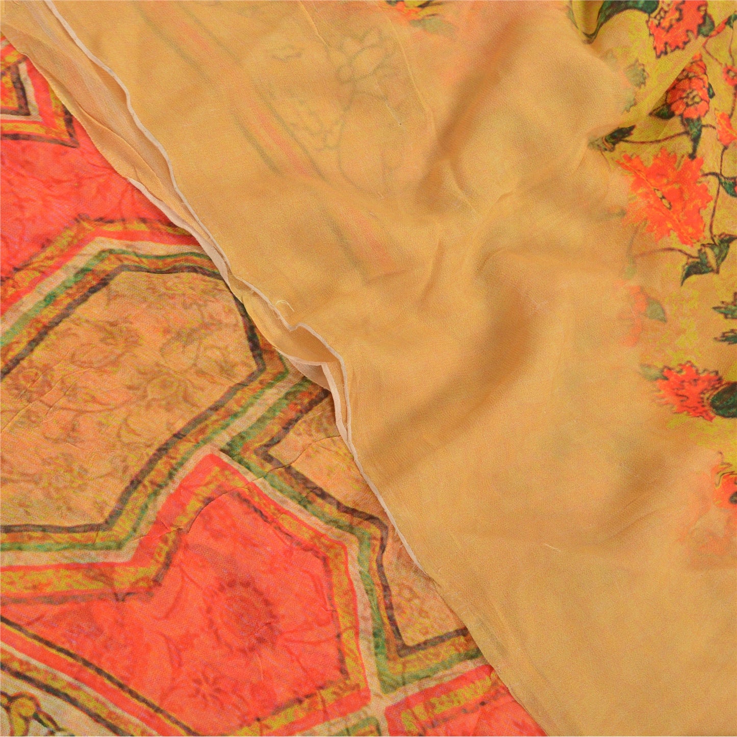 Sanskriti Vintage Yellow Saree Blend Georgette Printed Sari Floral Craft Sustainable Fabric