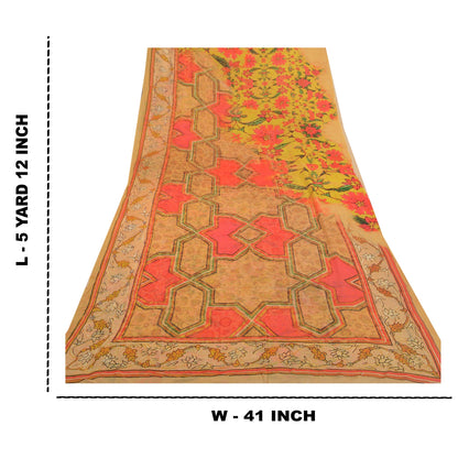 Sanskriti Vintage Yellow Saree Blend Georgette Printed Sari Floral Craft Sustainable Fabric