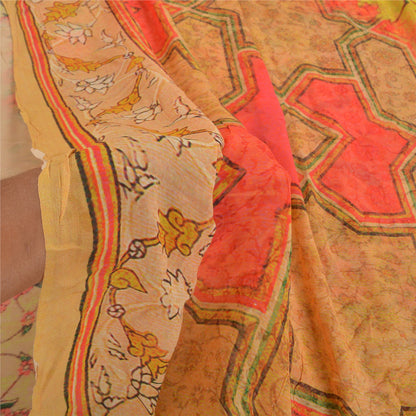 Sanskriti Vintage Yellow Saree Blend Georgette Printed Sari Floral Craft Sustainable Fabric
