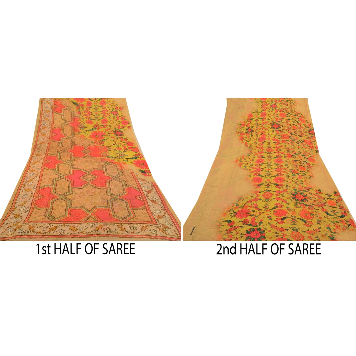 Sanskriti Vintage Yellow Saree Blend Georgette Printed Sari Floral Craft Sustainable Fabric