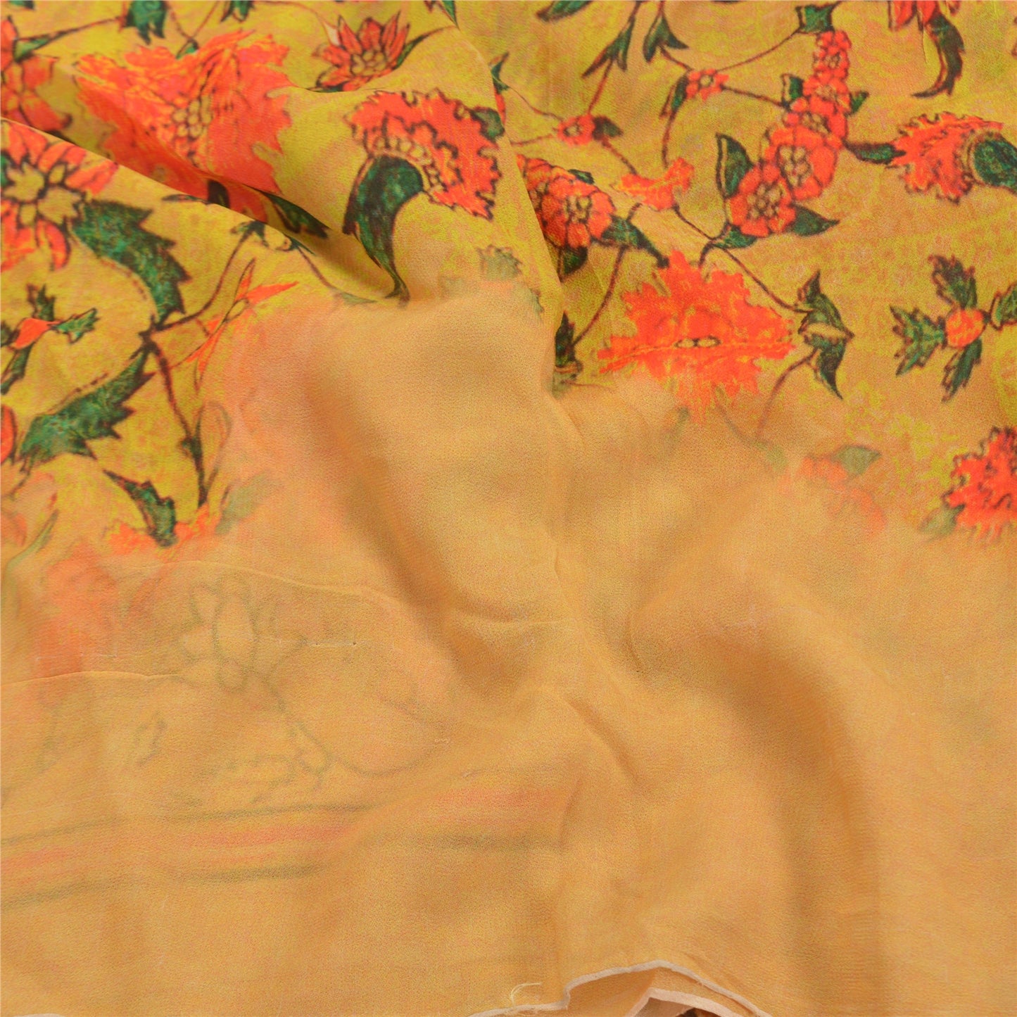 Sanskriti Vintage Yellow Saree Blend Georgette Printed Sari Floral Craft Sustainable Fabric