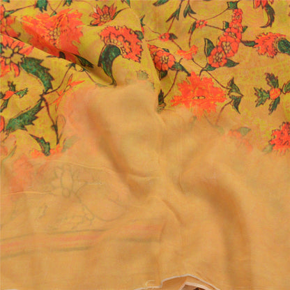 Sanskriti Vintage Yellow Saree Blend Georgette Printed Sari Floral Craft Sustainable Fabric