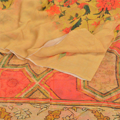 Sanskriti Vintage Yellow Saree Blend Georgette Printed Sari Floral Craft Sustainable Fabric