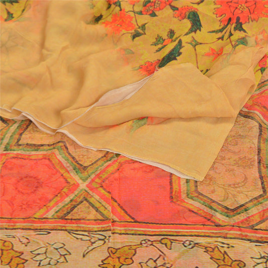 Sanskriti Vintage Yellow Saree Blend Georgette Printed Sari Floral Craft Sustainable Fabric