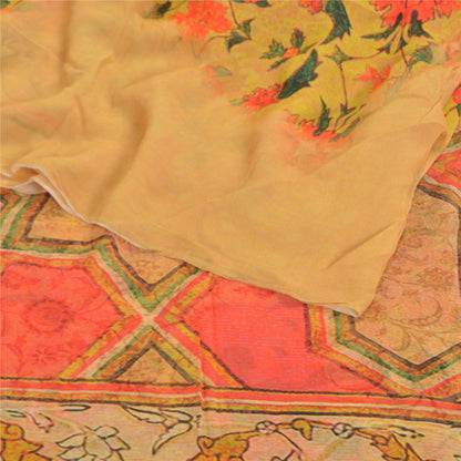 Sanskriti Vintage Yellow Saree Blend Georgette Printed Sari Floral Craft Sustainable Fabric