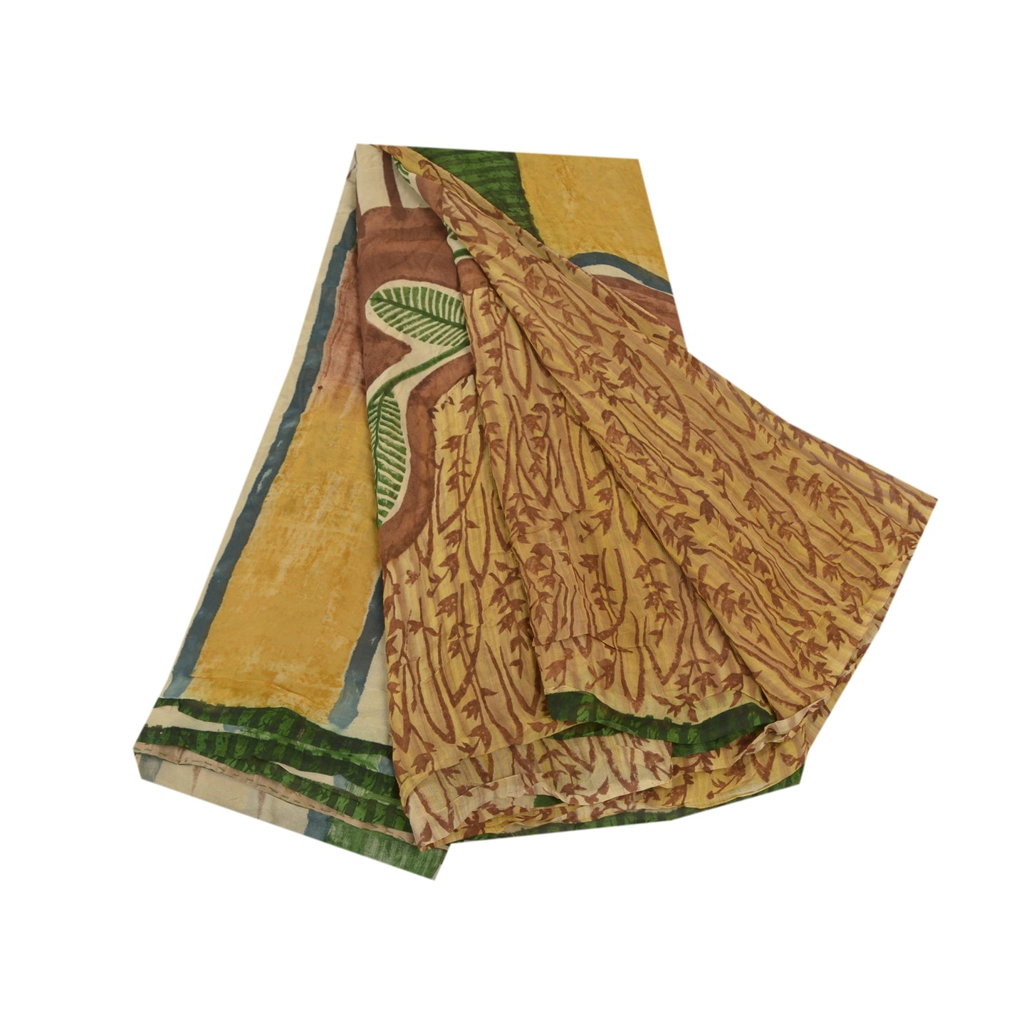Sanskriti Vintage Brune Sarier Ren Georgette Silke Trykt Sari 5YD Håndværk Bæredygtigt Stoff