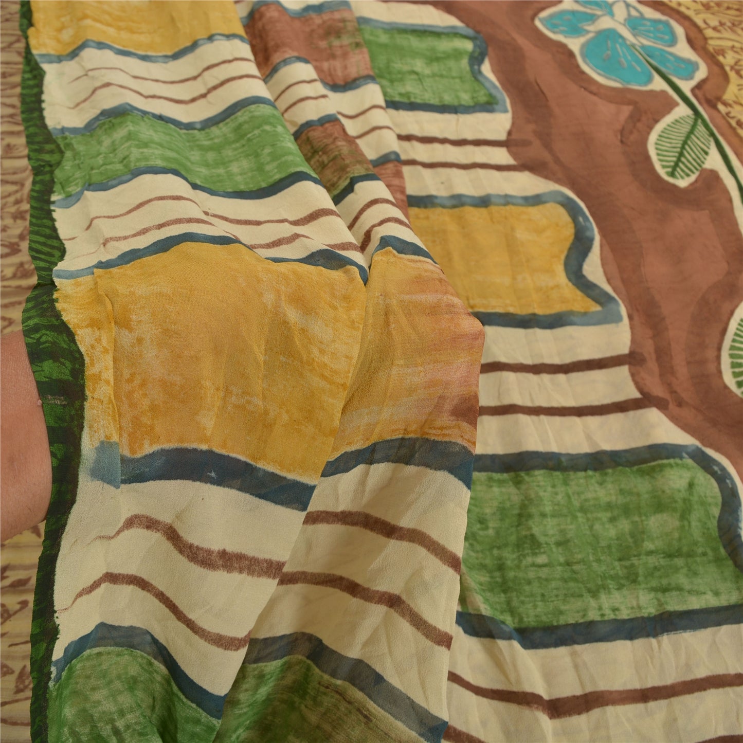 Sanskriti Vintage Brune Sarier Ren Georgette Silke Trykt Sari 5YD Håndværk Bæredygtigt Stoff