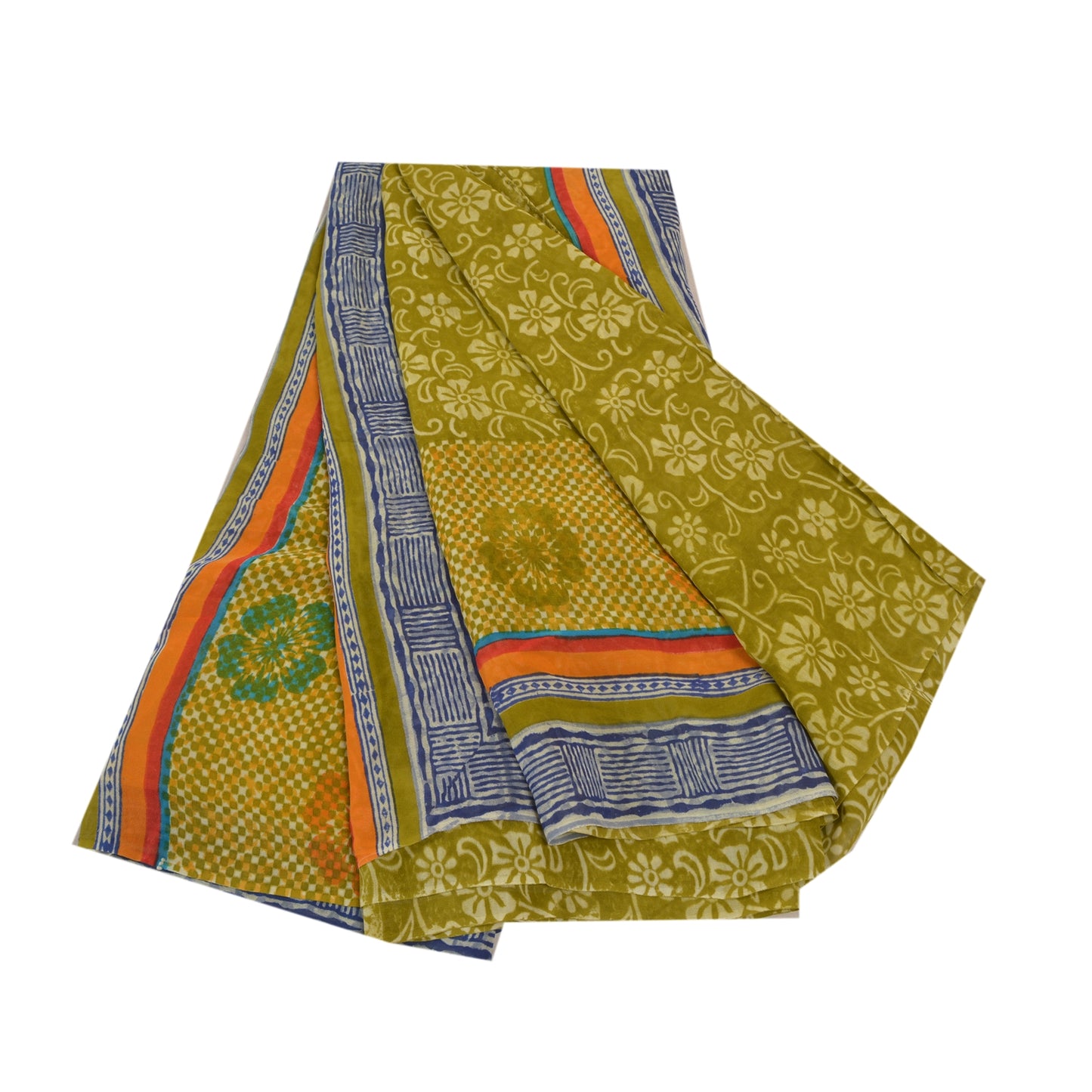 Sanskriti Vintage Grønne Sarier Ren Georgette Silke Trykt Sari 5YD Håndværk Bæredygtigt Stoff