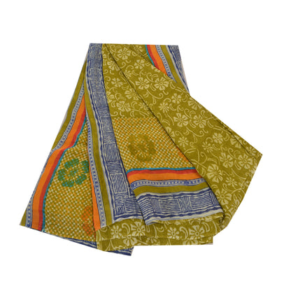 Sanskriti Vintage Grønne Sarier Ren Georgette Silke Trykt Sari 5YD Håndværk Bæredygtigt Stoff