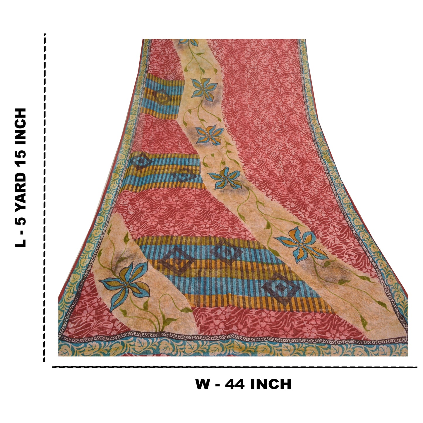 Sanskriti Vintage 100% Pure Georgette Silk Red Floral Printed Saree 5Yd Craft Fabric Boho Floral Quilting Material For DIY Projects