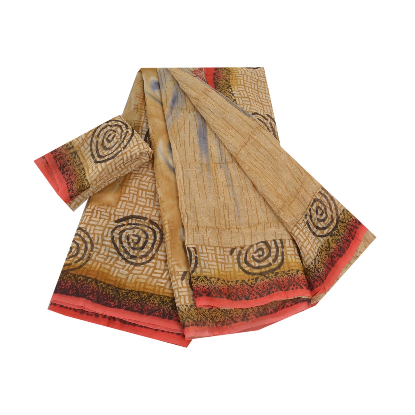 Sanskriti Vintage Brun Sari-bluse i Georgette-print med PC-sari og bæredygtigt stof