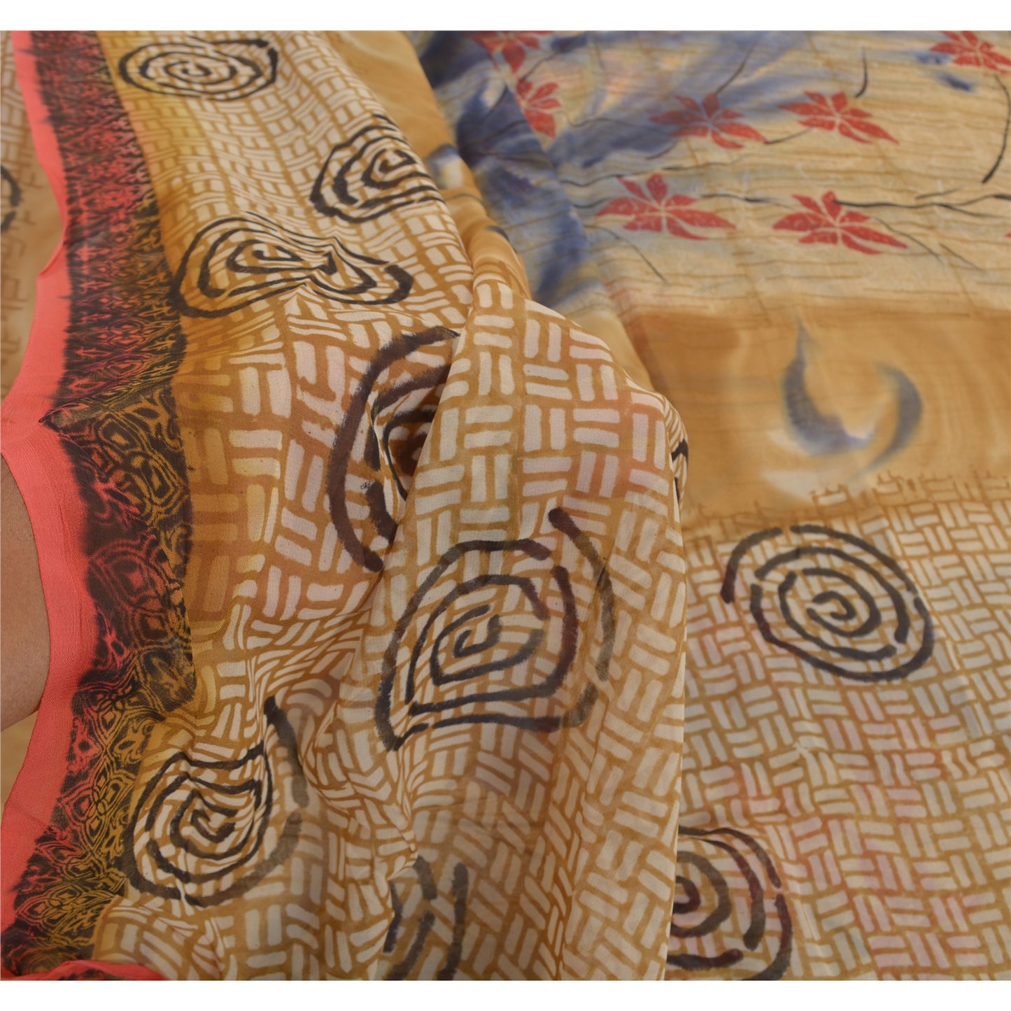 Sanskriti Vintage Brun Sari-bluse i Georgette-print med PC-sari og bæredygtigt stof