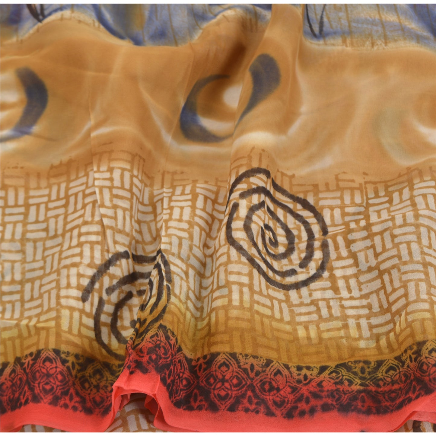 Sanskriti Vintage Brun Sari-bluse i Georgette-print med PC-sari og bæredygtigt stof