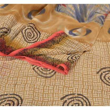 Sanskriti Vintage Brun Sari-bluse i Georgette-print med PC-sari og bæredygtigt stof