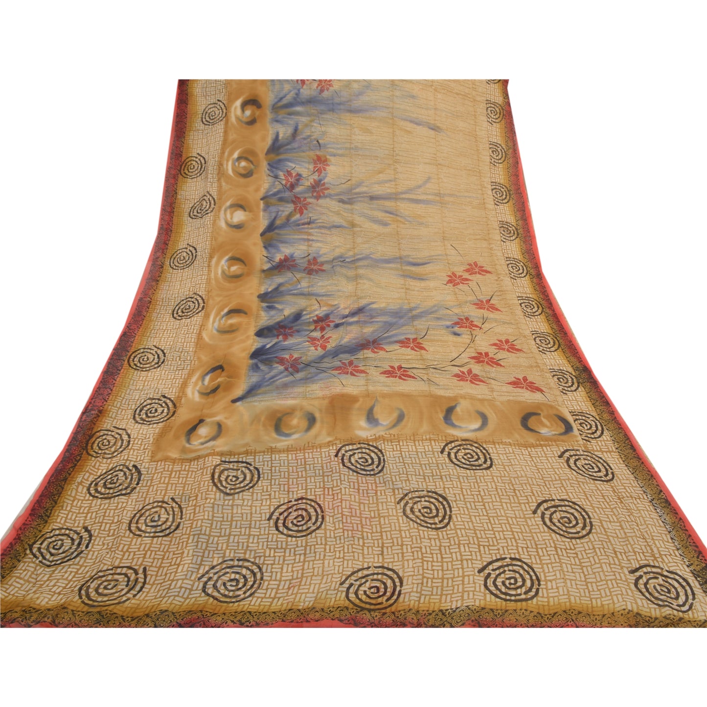 Sanskriti Vintage Brun Sari-bluse i Georgette-print med PC-sari og bæredygtigt stof