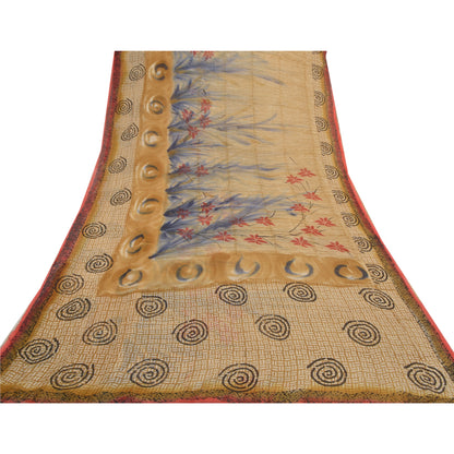 Sanskriti Vintage Brun Sari-bluse i Georgette-print med PC-sari og bæredygtigt stof