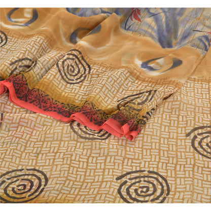 Sanskriti Vintage Brun Sari-bluse i Georgette-print med PC-sari og bæredygtigt stof
