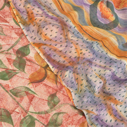 Sanskriti Vintage 100% Pure Georgette Silk Red Printed Saree 5 Yard Craft Fabric upholstery fabric