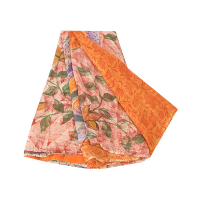 Sanskriti Vintage 100% Pure Georgette Silk Red Printed Saree 5 Yard Craft Fabric upholstery fabric